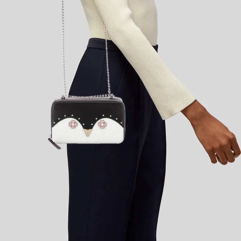 SOLD………Kate Spade Frosty Penguin Double Zip Leather Convertible Shoulder - Picture 2 of 13